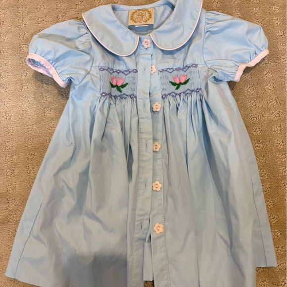 The Beaufort Bonnet Company Other - Beaufort Bonnet Light Blue Dress with Smocked Pink flowers
